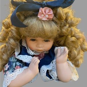 Vintage Crawling Porcelain Madison Lee Doll with Blue Dress